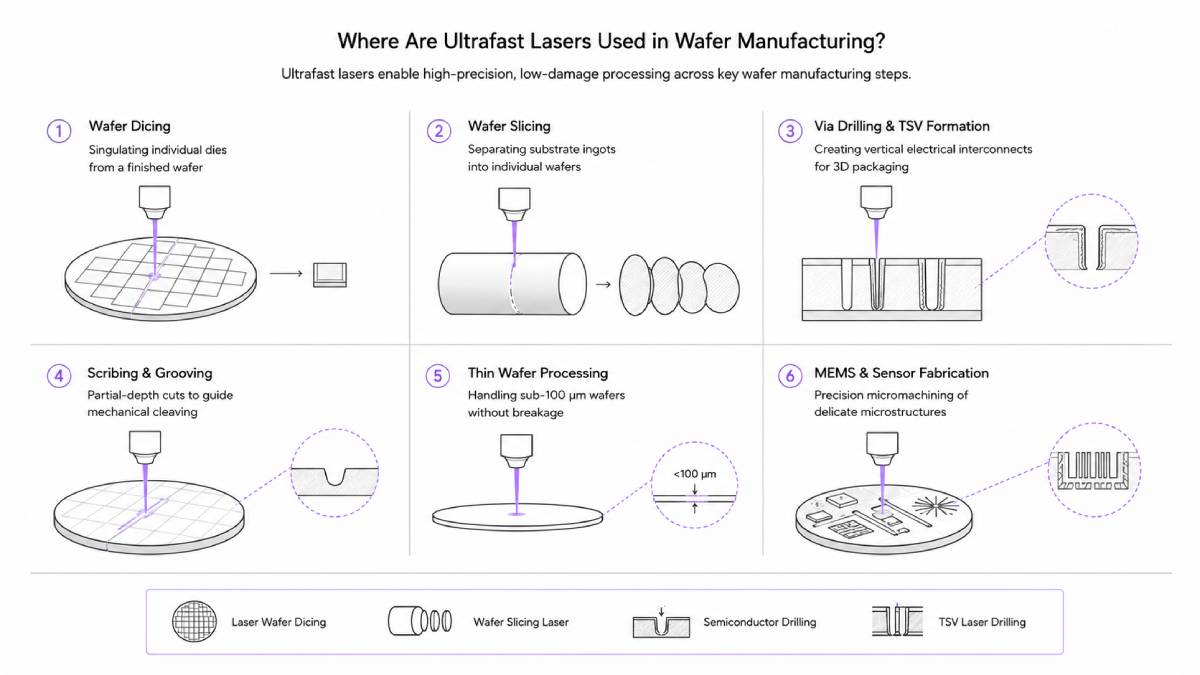 How Ultrafast Lasers Improve Wafer Processing: Picosecond, Femtosecond, and Nanosecond Applications How Ultrafast Lasers Improve Wafer Processing: Picosecond, Femtosecond, and Nanosecond Applications