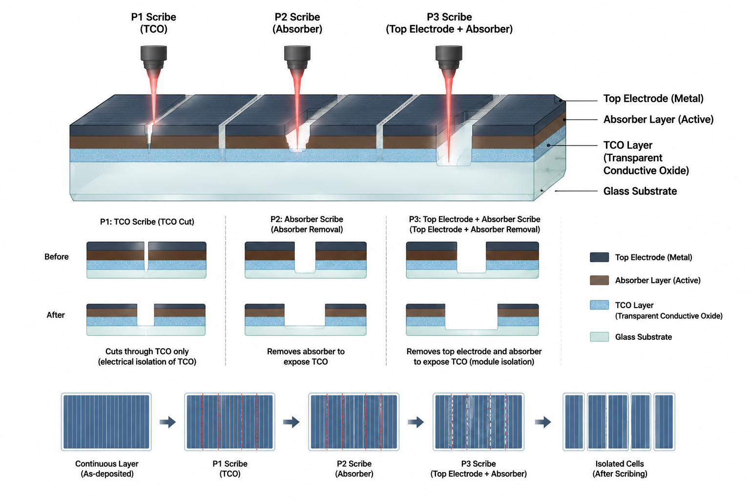 Laser Scribing for Photovoltaic Solar Cells – A Complete Guide to P1, P2, and P3 Processes