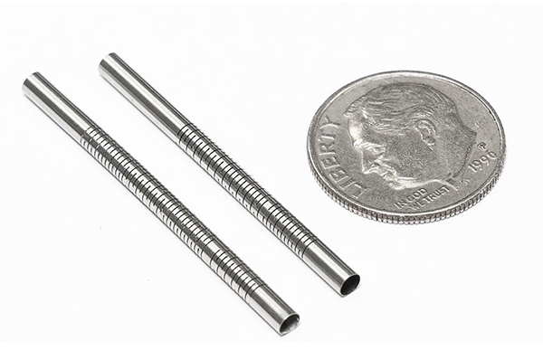 Femtosecond laser cut metal medical tubing