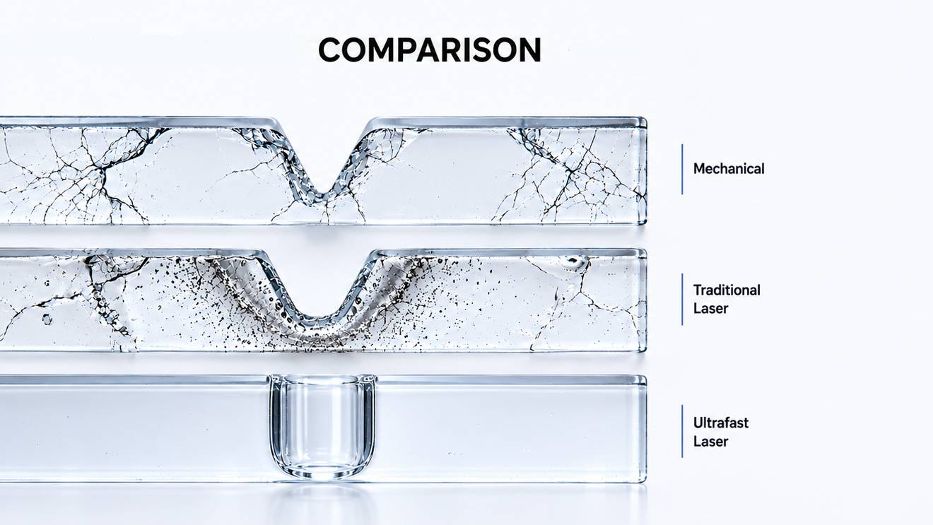 ultrafast laser glass processing comparison
